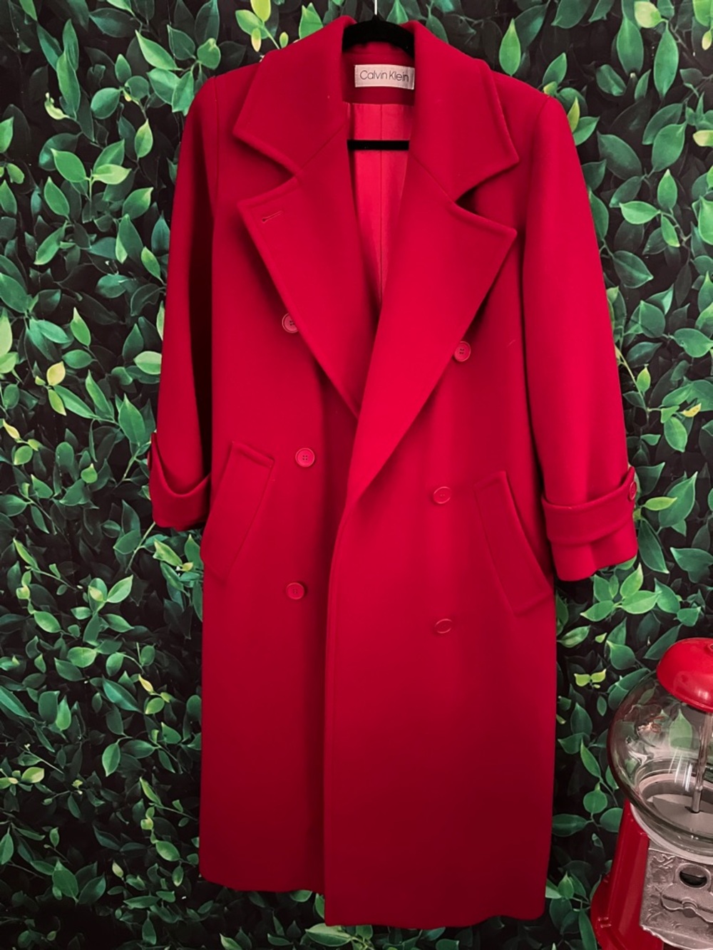 Calvin Klein Vibrant Red Double-Breasted Wool Pea Coat
